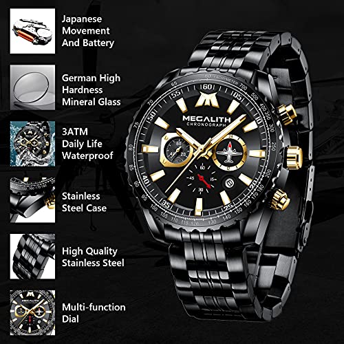 Mens Analog Quartz Chronograph Military Watch 46mm Stainless Steel W48377
