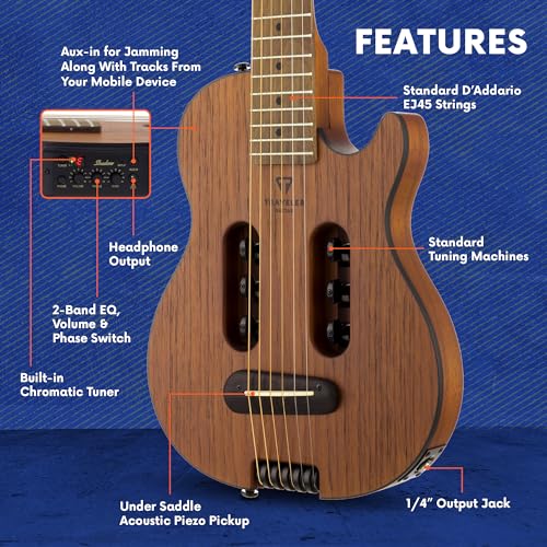 Mahogany Acoustic Travel Guitar with Built-in Headphone Amp L90917