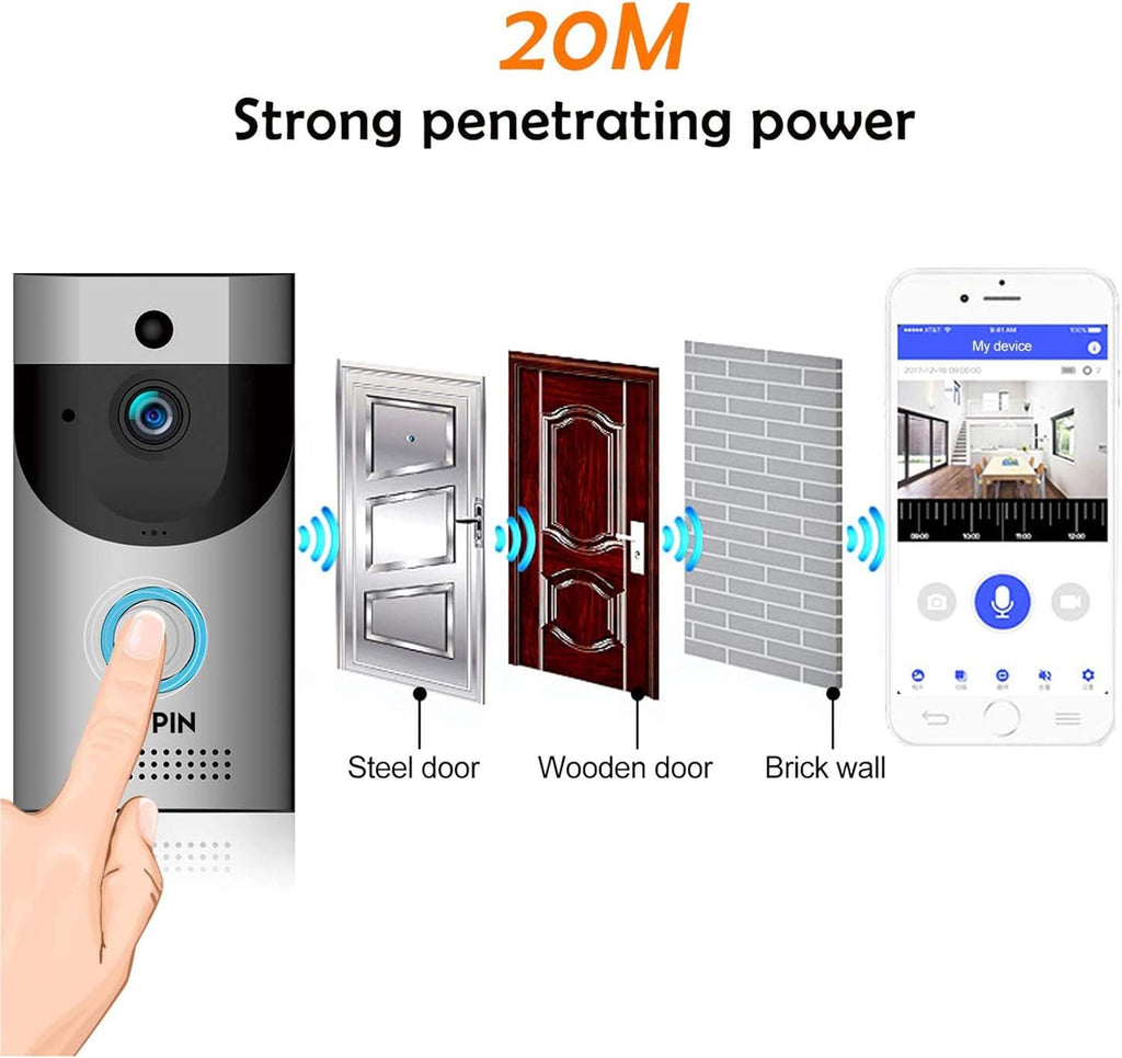 Wireless WiFi Doorbell Security Camera with Chime, Cloud Storage, Two-Way Talk, Night Vision, Rechargeable Batteries Pack of 2 S794