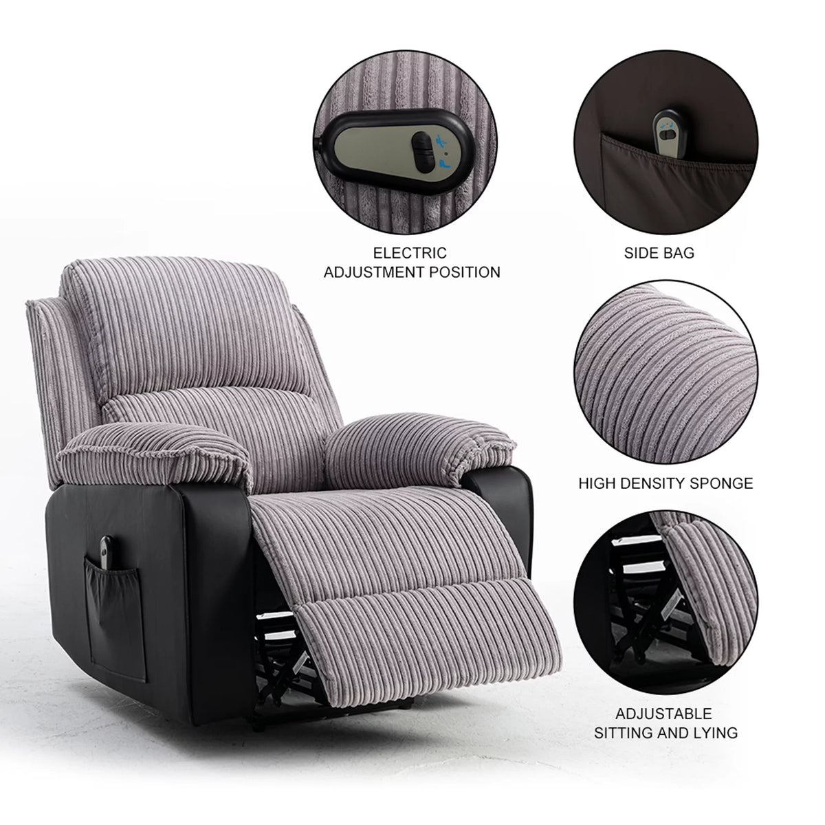 Electric Lift Recliner with Heat and Massage, Heavy Lounge Chair with Padded Arms and USB Q86222