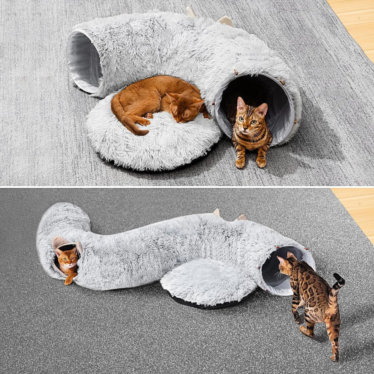 Grey Plush Cat Tunnel with Cat Bed D68069