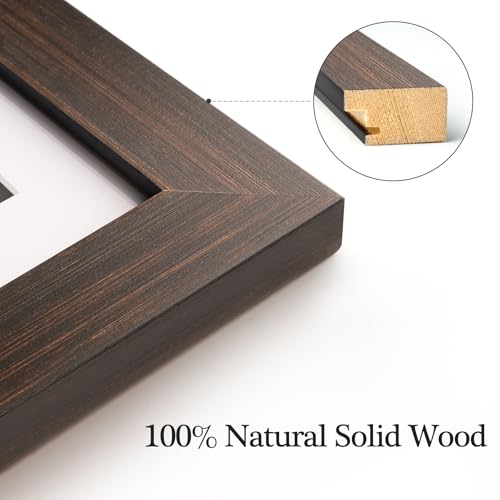 11x14 Wooden Picture Frame with Mat 8x10, Rustic Solid Wood Frame with Real Glass, Set of 2 H7030