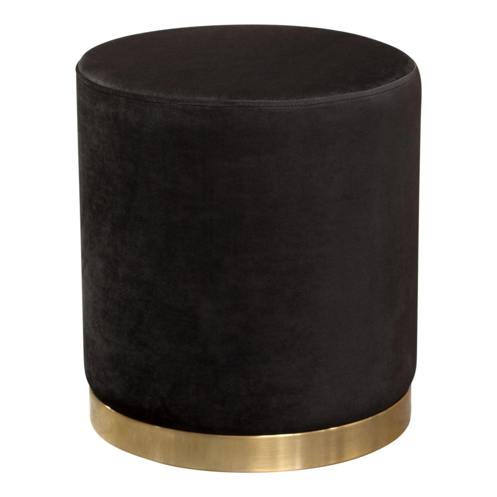 Black Velvet Round Accent Ottoman P9177