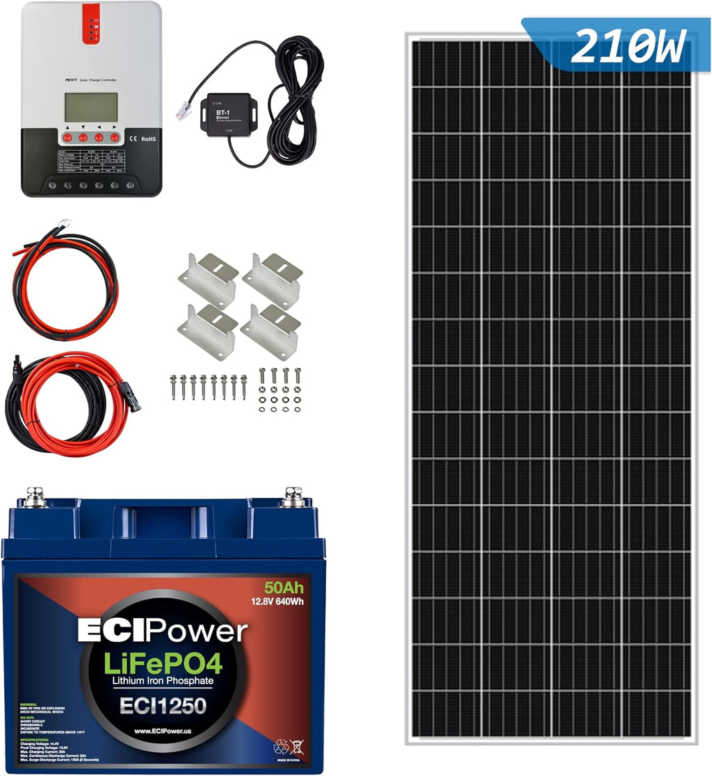 200W 12V Solar Power Kit with 2 x 12V 20Ah LiFePO4 Lithium Batteries, 200W Mono Rigid Solar Panels, 20A MPPT Solar Charge Controller O74715
