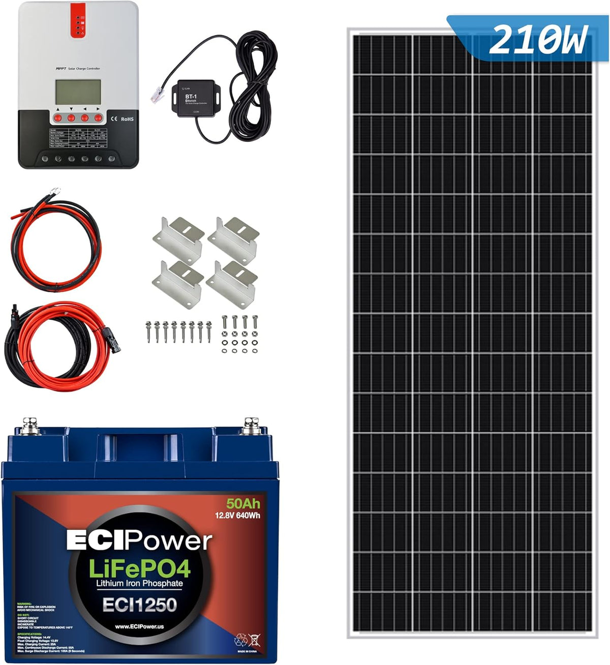 200W 12V Solar Power Kit with 2 x 12V 20Ah LiFePO4 Lithium Batteries, 200W Mono Rigid Solar Panels, 20A MPPT Solar Charge Controller O74715
