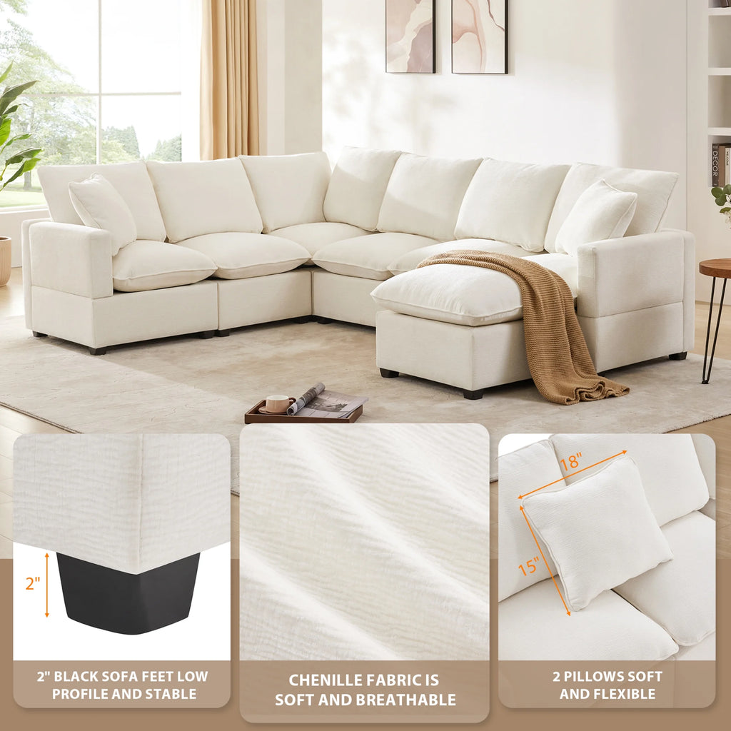 110*84" 7 Seat Chenille Modular Sectional Sofa with 2 Pillows O53835