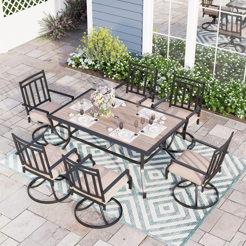 7 Piece Outdoor Patio Dining Set Swivel Chairs and Teak Wood Table P804321