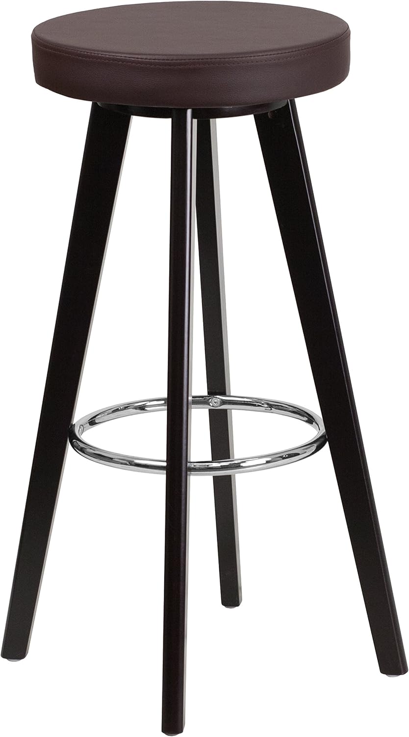 Cappuccino Wood Barstool with Black Vinyl Seat Pack of 2 M9717