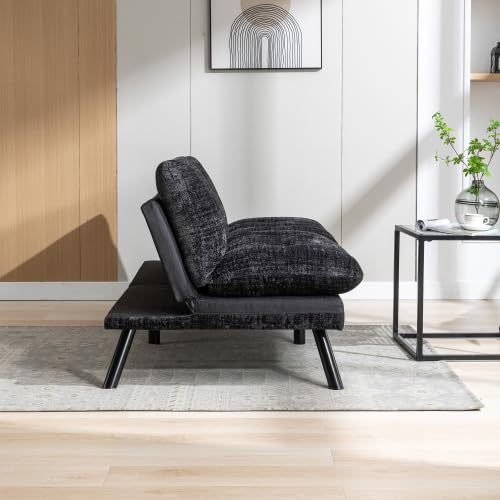 Black Convertible Futon Sofa Bed with Metal Legs D6805