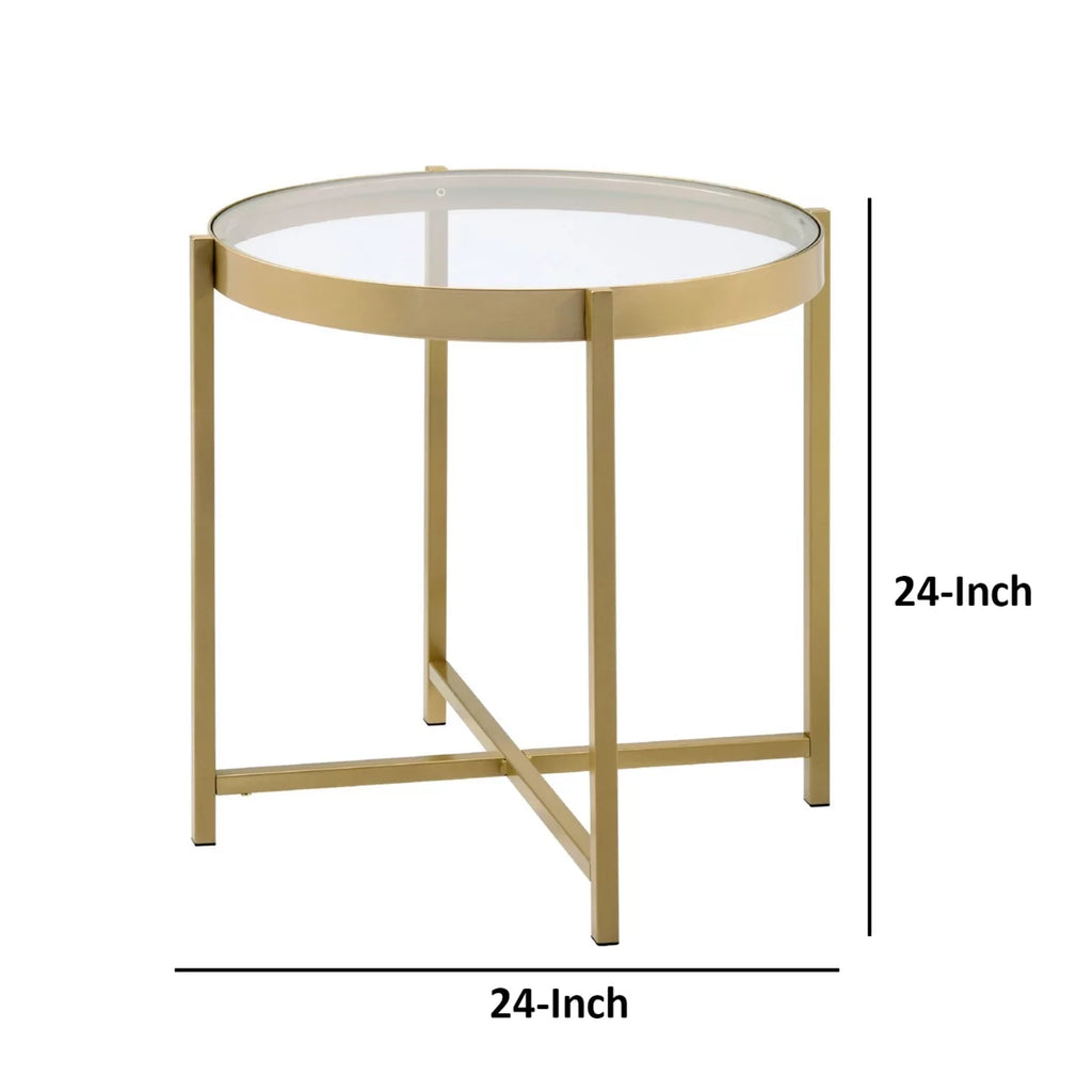 Round Glass Top Metal Frame End Table O846824