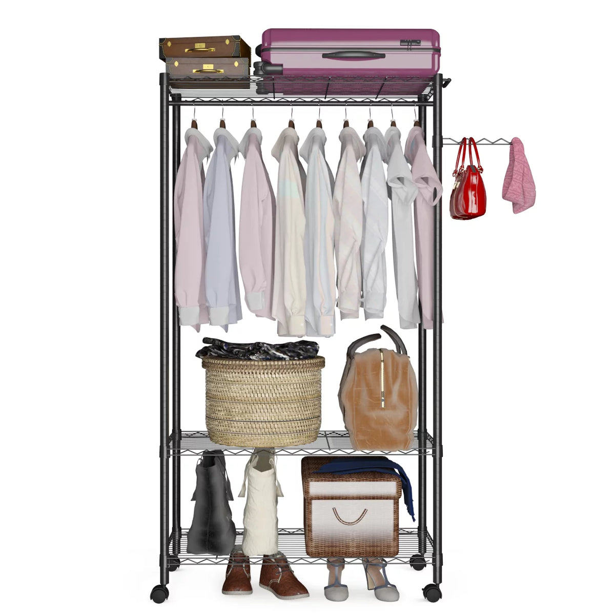 3-Tier Heavy Duty Wire Garment Rack with Wheels F6824