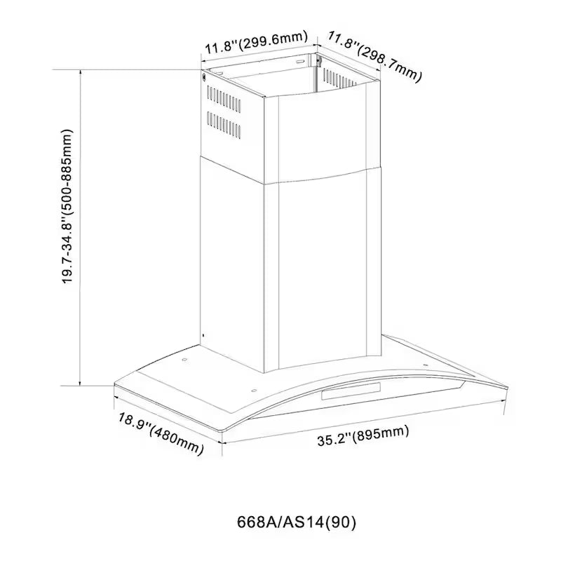 36 in. 500CFM Convertible Glass Wall Mount Range Hood in Stainless Steel with Charcoal Filters and LED Lighting Y23947