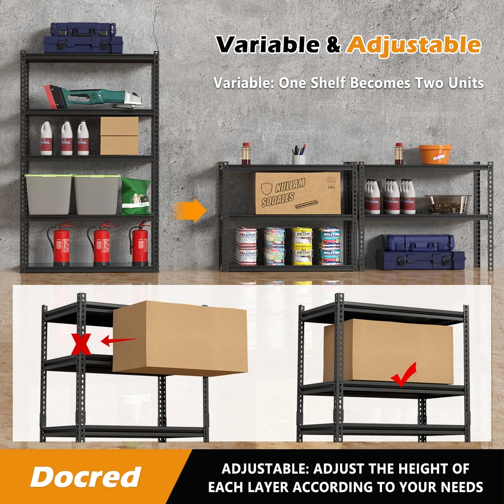 5-Tier Adjustable Metal Heavy Duty Shelving Unit 2000 lbs Capacity Black N24849
