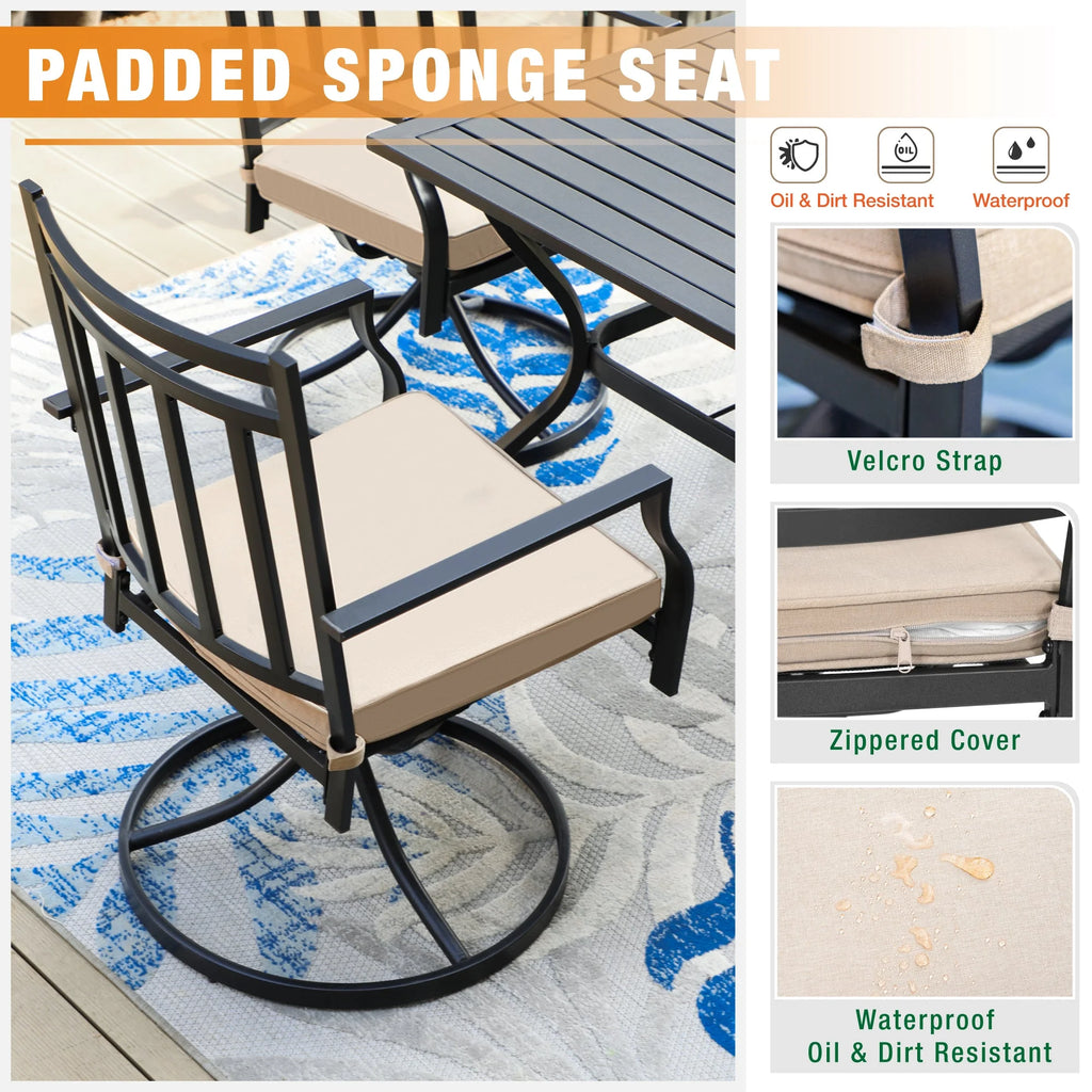 7 Piece Outdoor Patio Dining Set Swivel Chairs and Teak Wood Table P804321