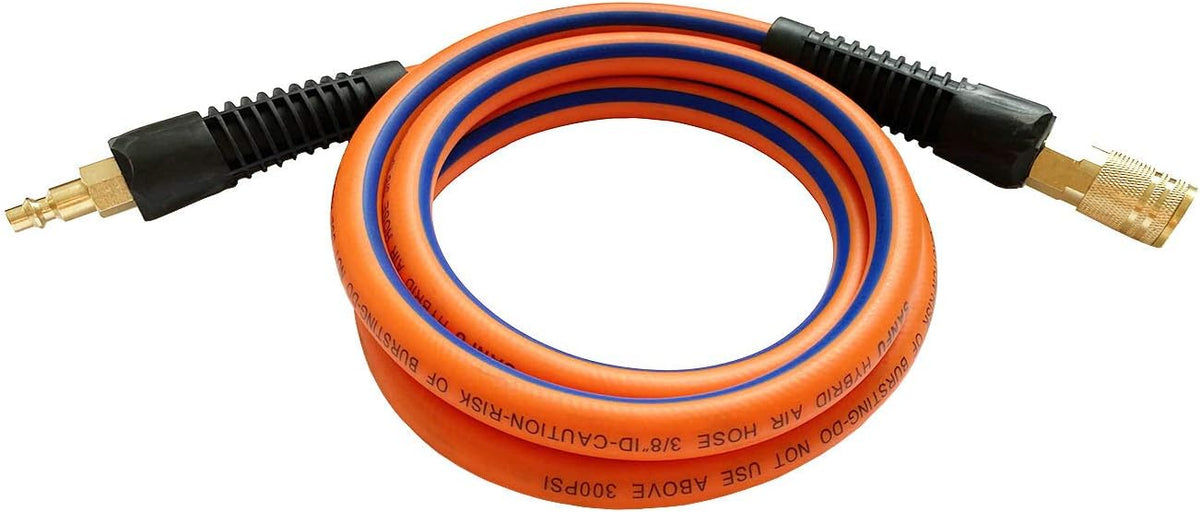 Orange 3/8”ID x 100ft 300PSI Air Compressor Hose with 1/4” Brass Coupler, Pack of 2 M399862