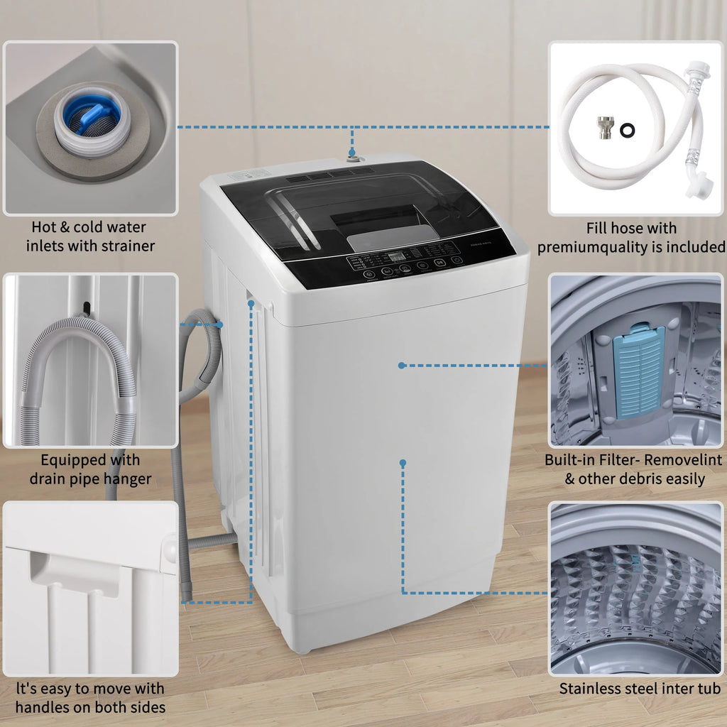 Top Loading Compact Fully Automatic Washing Machine, 1.24 Cu.ft, 8 Water Levels, 10 Wash Programs T128