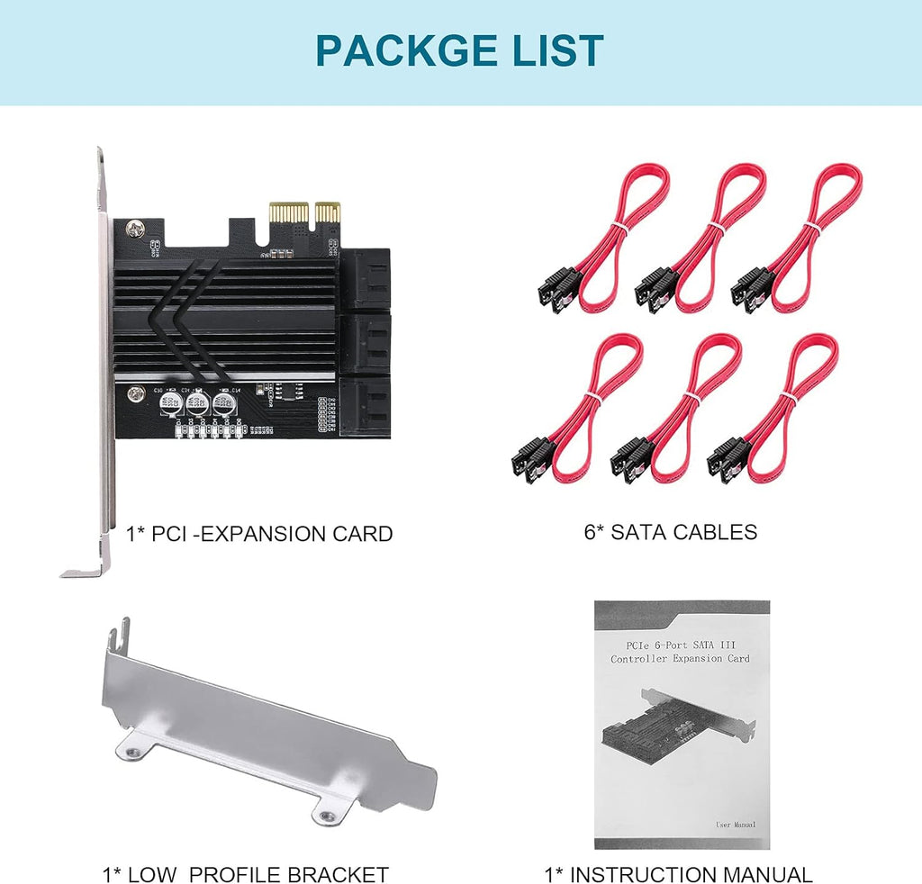 PCIe x1 6 Port SATA 3.0 Expansion Card with 6 SATA Cables I639