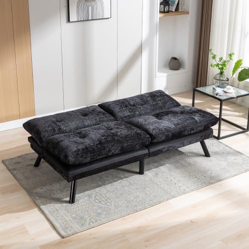 Black Convertible Futon Sofa Bed with Metal Legs D6805