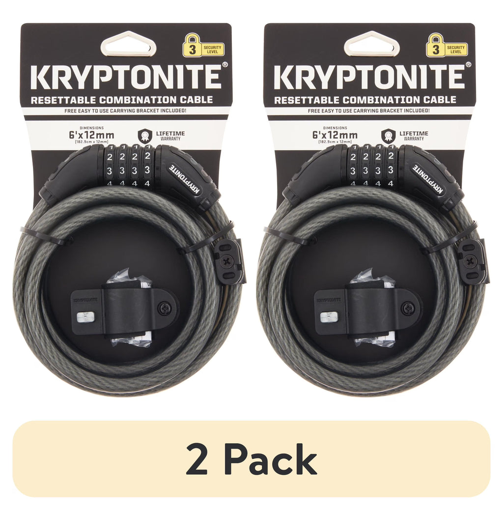 (2 pack) Resettable 12mm Combo Cable Bicycle Lock V77647