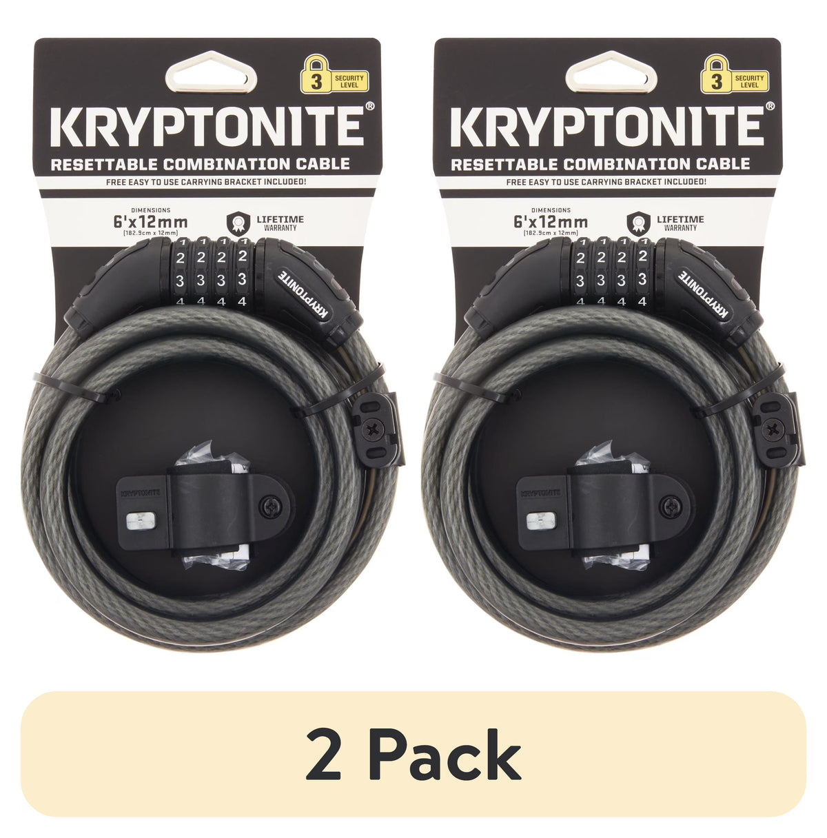 (2 pack) Resettable 12mm Combo Cable Bicycle Lock V77647