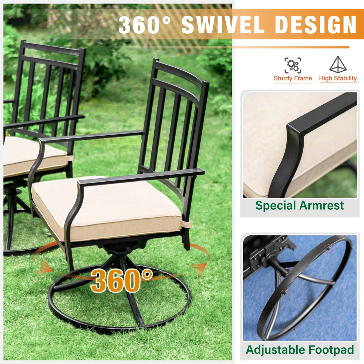 7 Piece Outdoor Patio Dining Set Swivel Chairs and Teak Wood Table P804321
