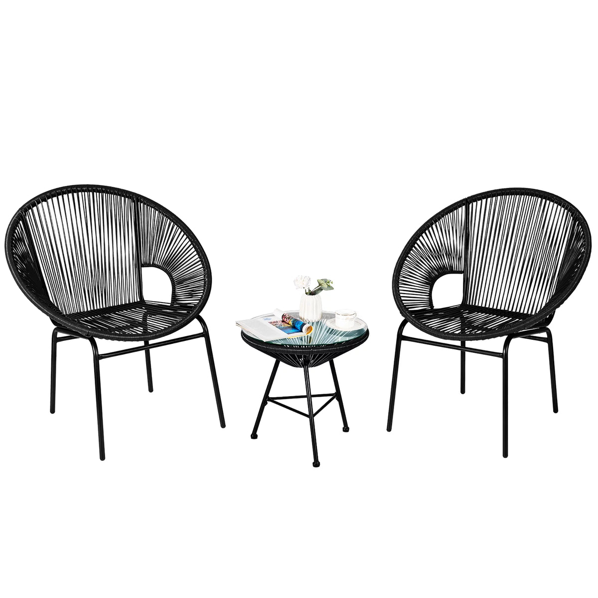 3 Pc Black Plastic Rope Patio Bistro Set Q624266