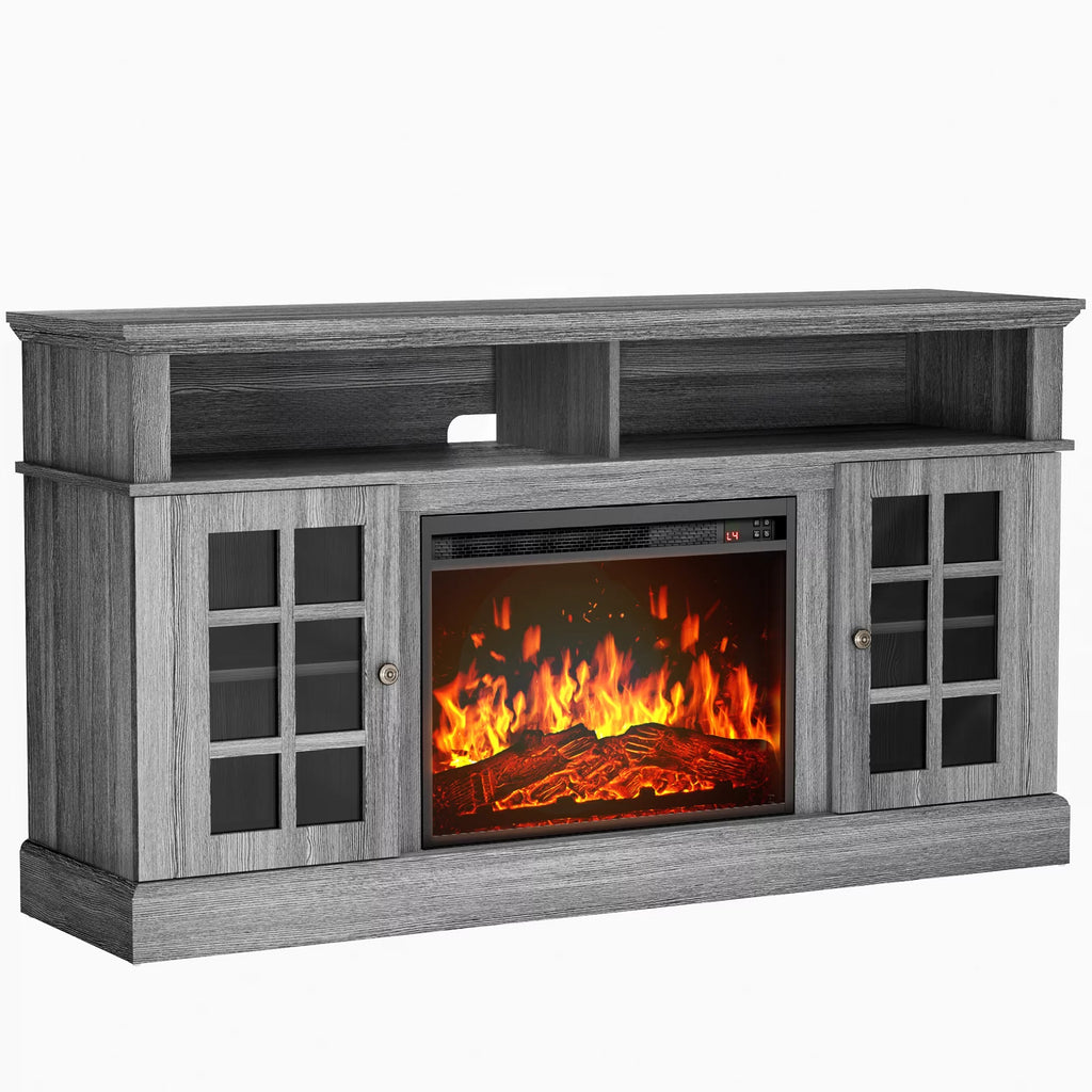 1400W Electric Fireplace TV Stand with Adjustable Shelves, Grey P342