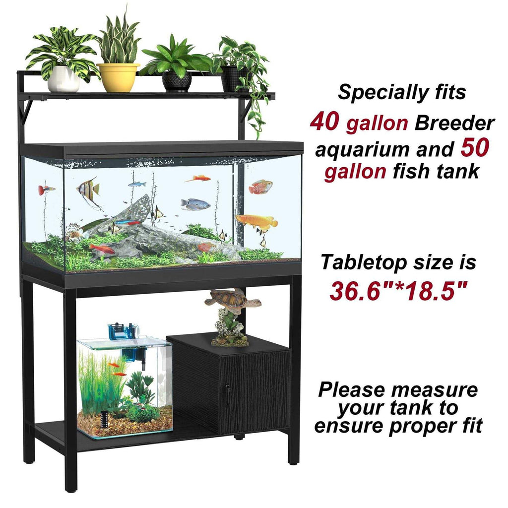 40-50 Gallon Fish Tank Stand with Plant Shelf Metal Aquarium Stand with Cubby Storage M7380