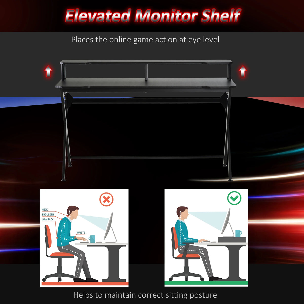 55 inch Black Gaming Desk with Monitor Stand W573813