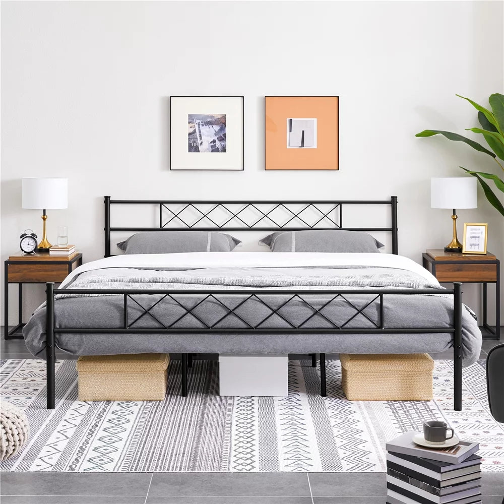 King Metal Slatted Bed Frame with Headboard & Footboard M8942