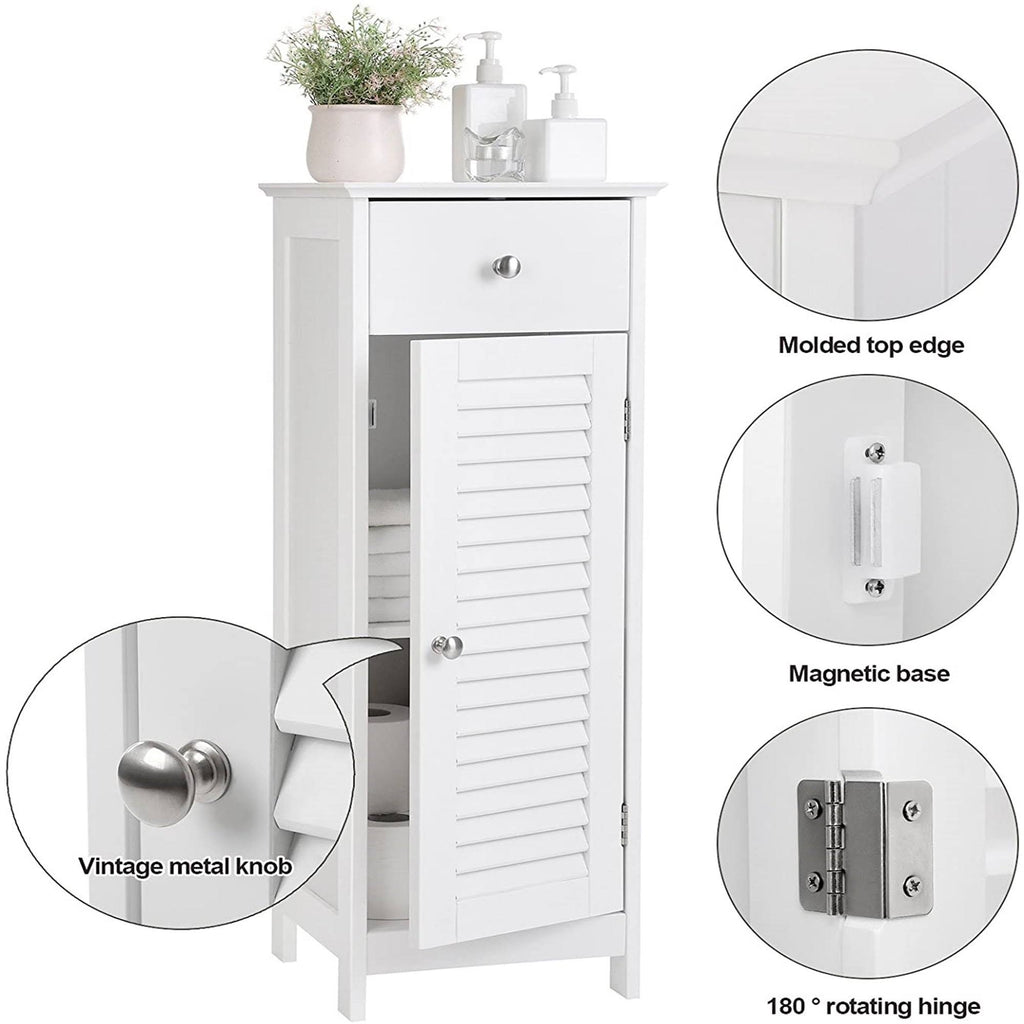 White Wood Finish Bathroom Floor Cabinet with Drawer I65288