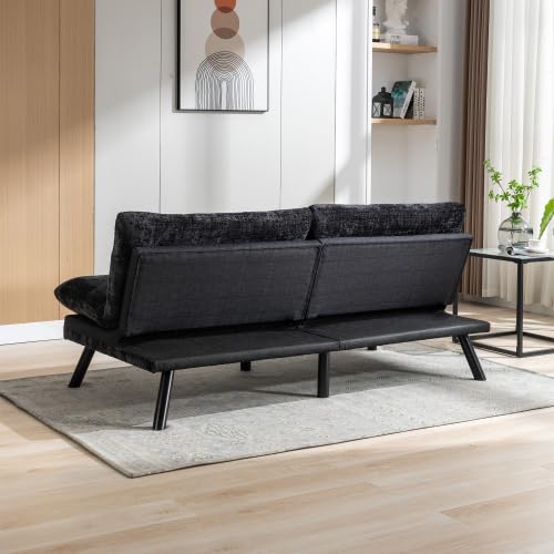 Black Convertible Futon Sofa Bed with Metal Legs D6805