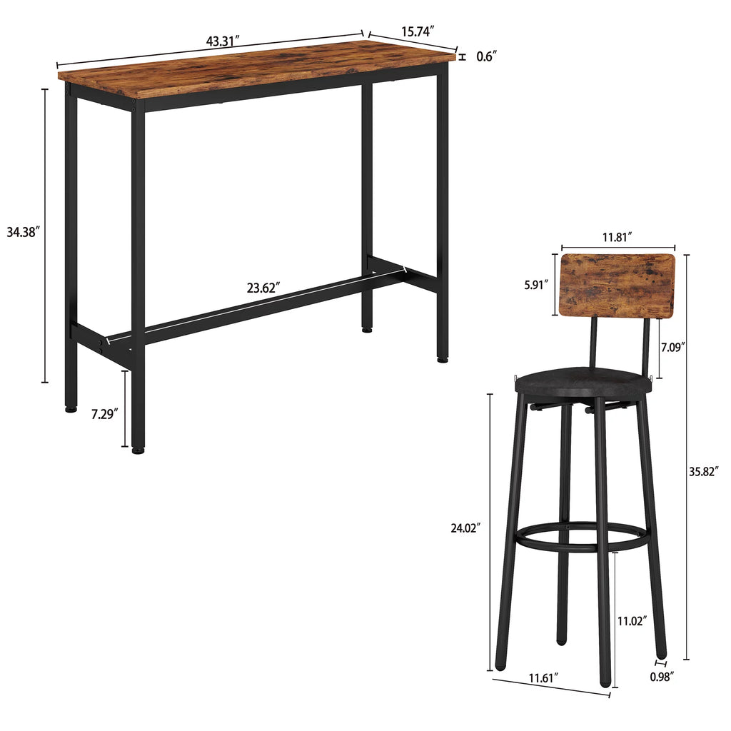 Rustic Brown 3 Pieces Bar Table Set with 2 Stools G16704