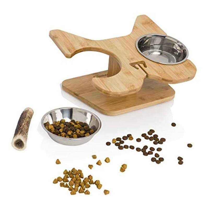 Elevated Dog Bowl Stand with Stainless-Steel Food and Water Bowls G7458