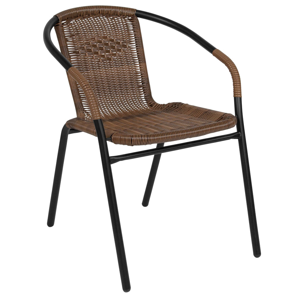 28'' Square Glass Metal Table with Black Rattan Edging F150