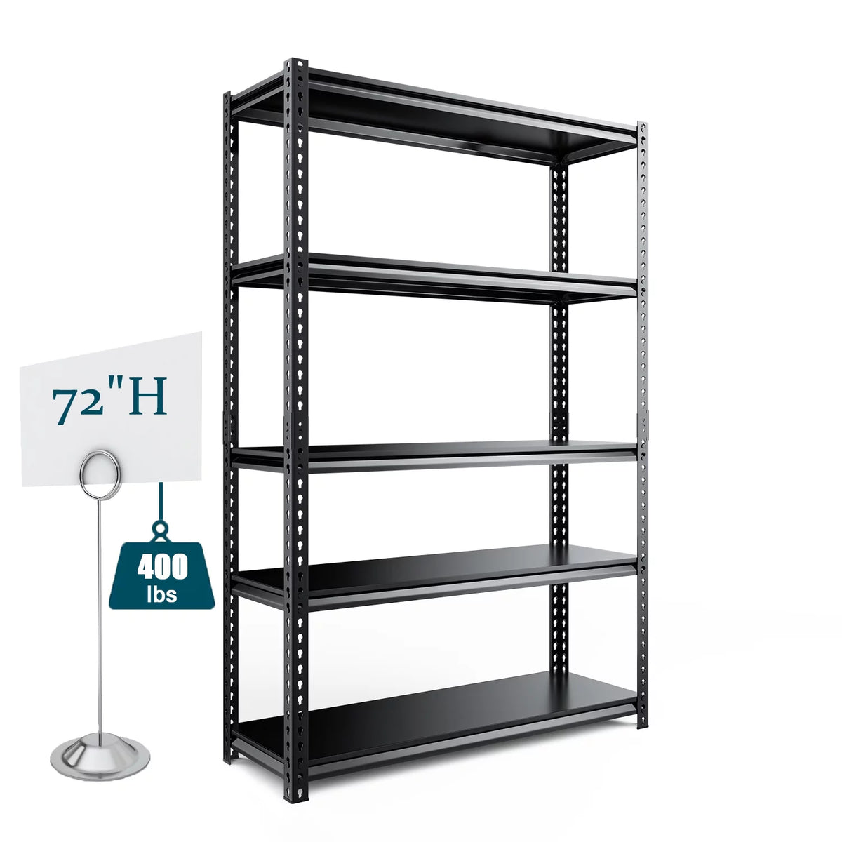 5-Tier Adjustable Metal Heavy Duty Shelving Unit 2000 lbs Capacity Black N24849