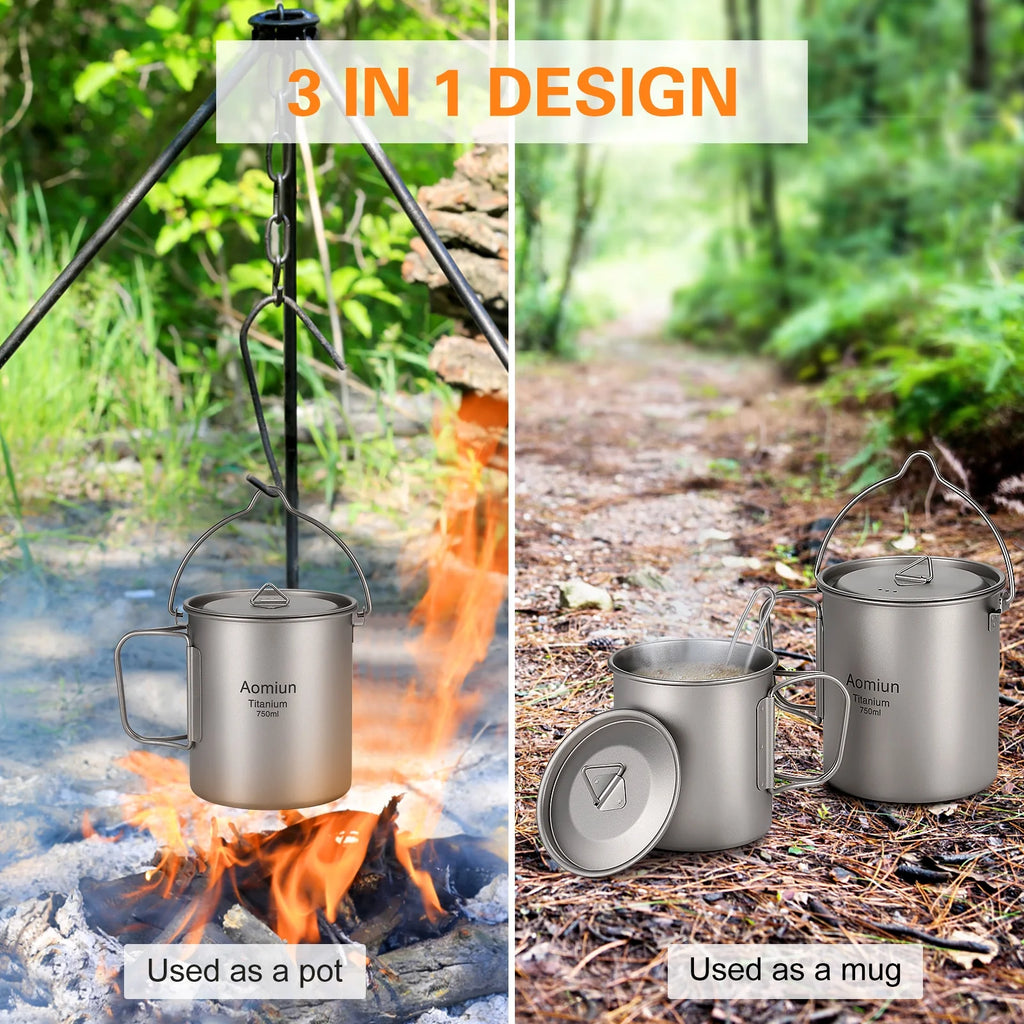 750ml Ultralight Camping Cooking Pot with Lid and Foldable Handle H3467