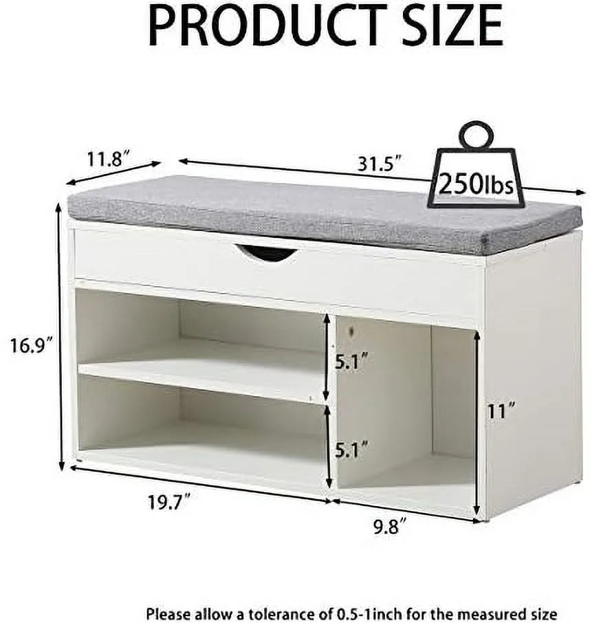 White Shoe Bench with Drawers I27467