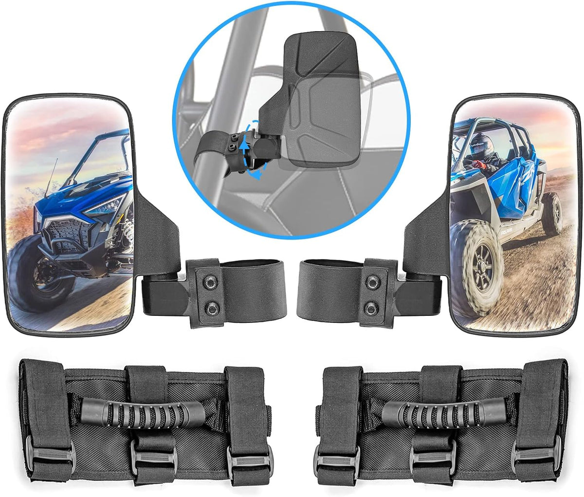 UTV Centre View & Side View Mirror for 1.5''-2'' Roll Cage Bar w/ Pair Grab Handle Set P5320