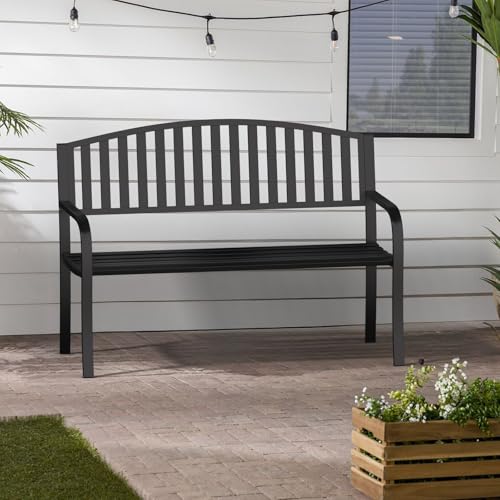 Black 50" Wrought Iron Garden Bench with Armrests C514596