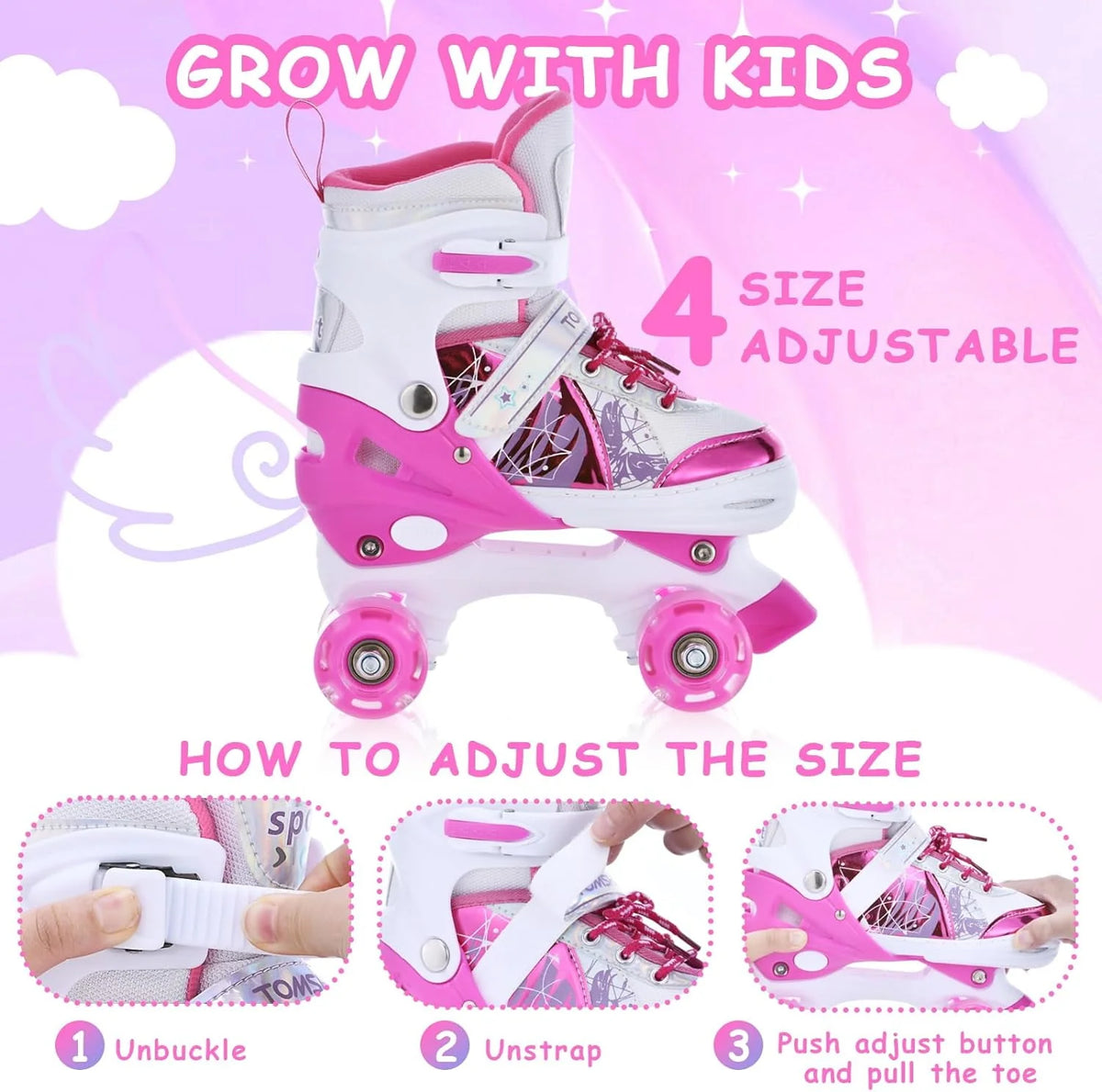 Adjustable Light Up Purple Roller Skates Z28980