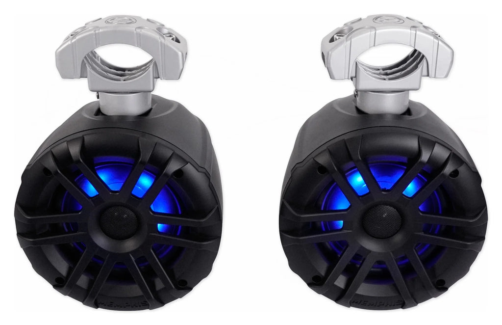 6.5" White LED Wakeboard Tower Speakers with Amplifier and Wires Q2188