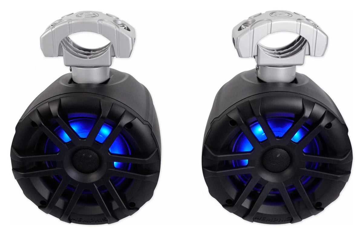 6.5" White LED Wakeboard Tower Speakers with Amplifier and Wires Q2188