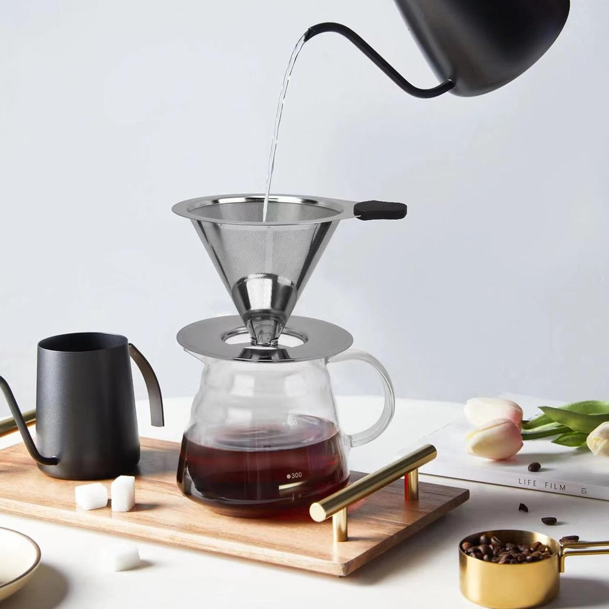 Stainless Steel Pour Over Coffee Dripper for 1-2 Cup J464824