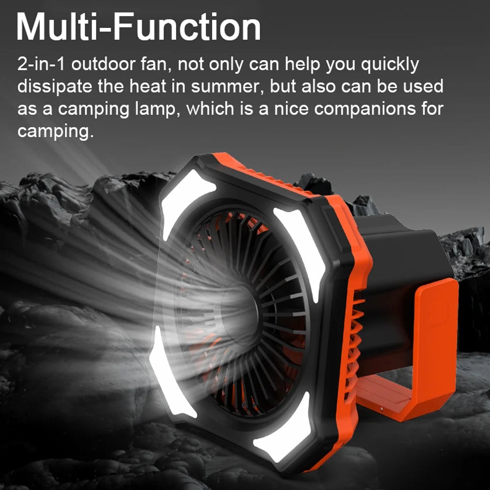 Camping Fan with LED Light USB Battery Operated Ceiling Tent Light Portable Power Bank with Remote Controller K664667