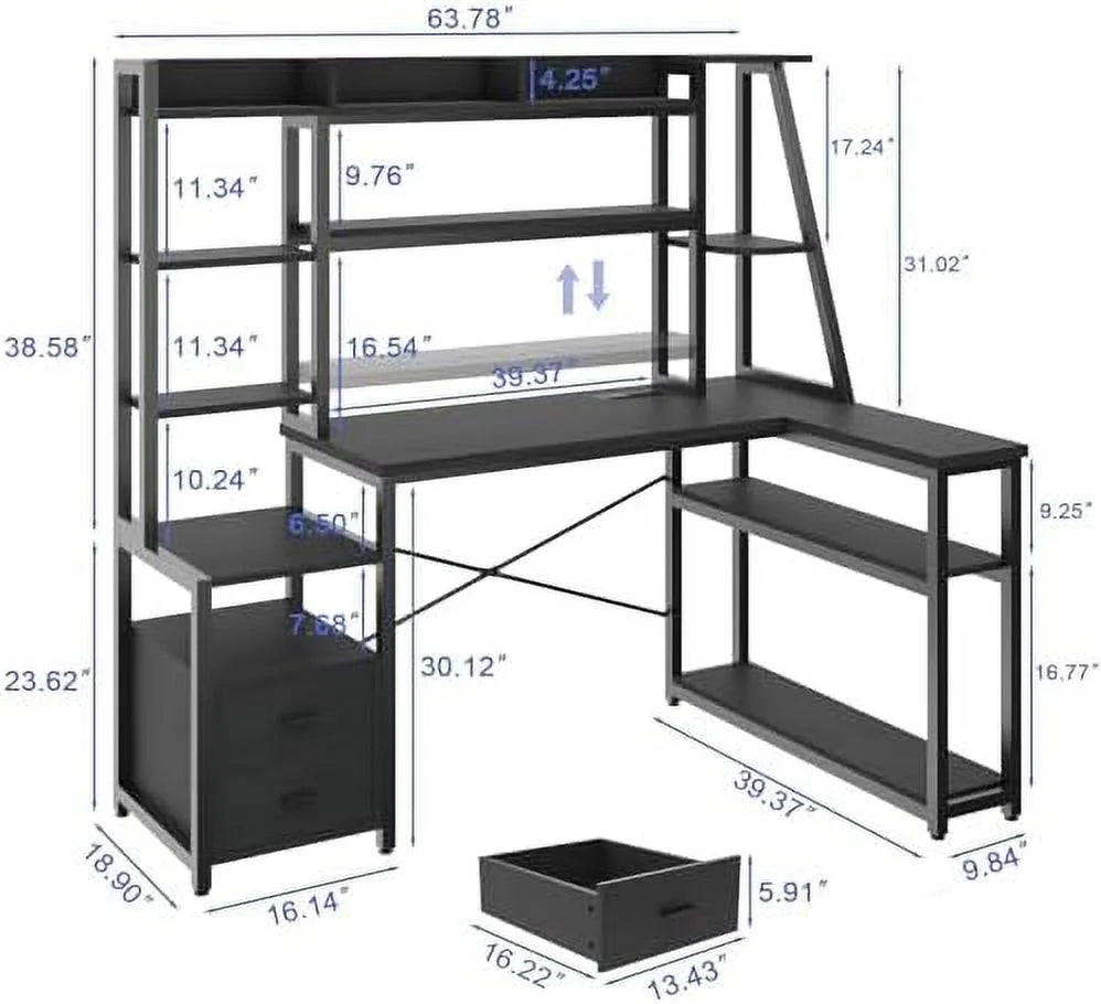L Shaped Computer Desk with 2 Drawers L199