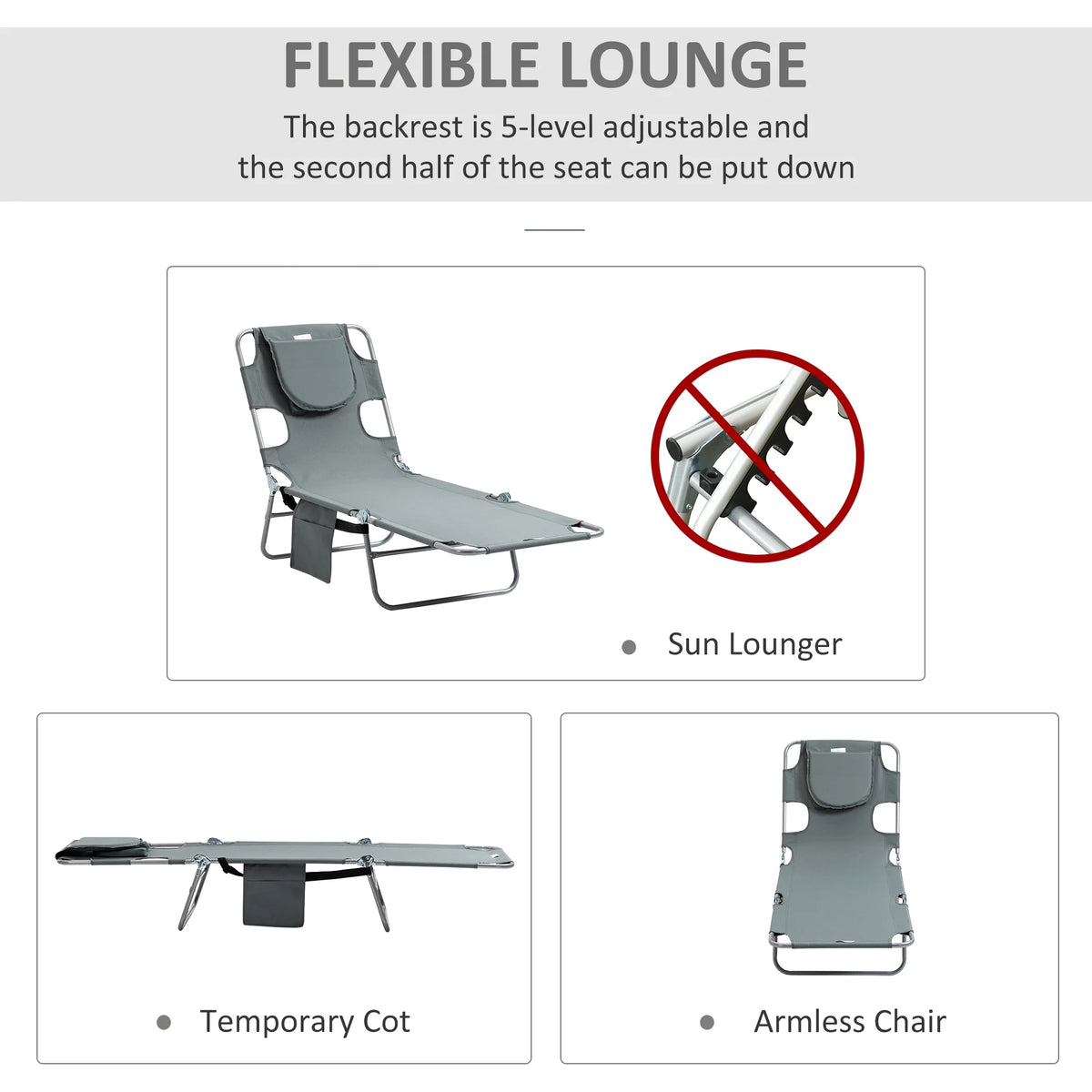 Folding Outdoor Lounge with Face Hole, Gray W6930