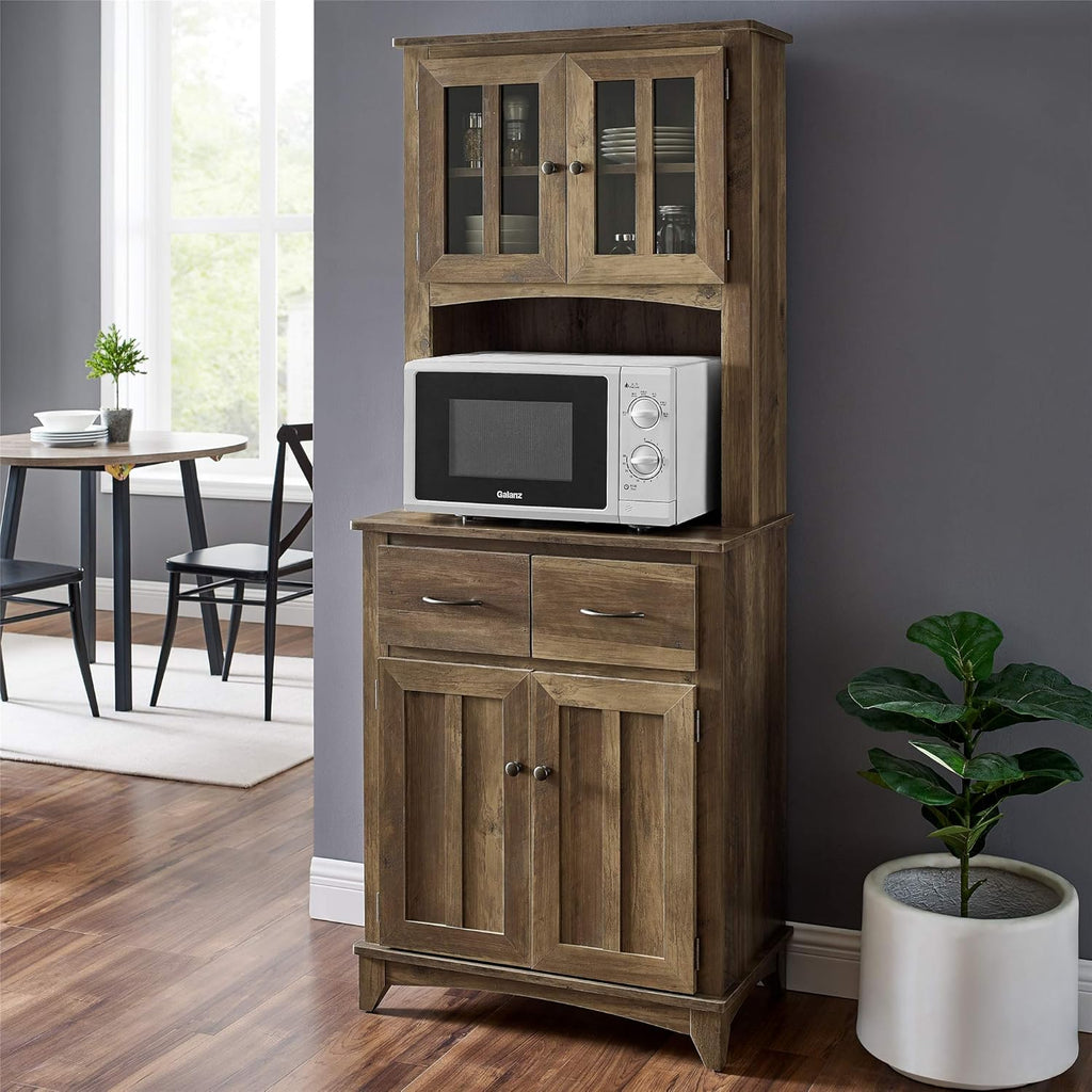 Gray Microwave Stand with Top and Bottom Cabinets U352
