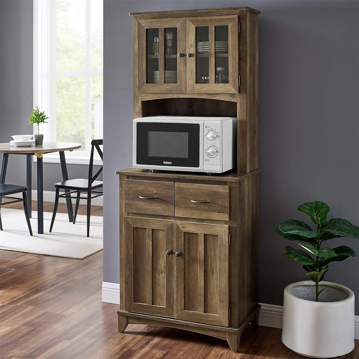 Gray Microwave Stand with Top and Bottom Cabinets U352