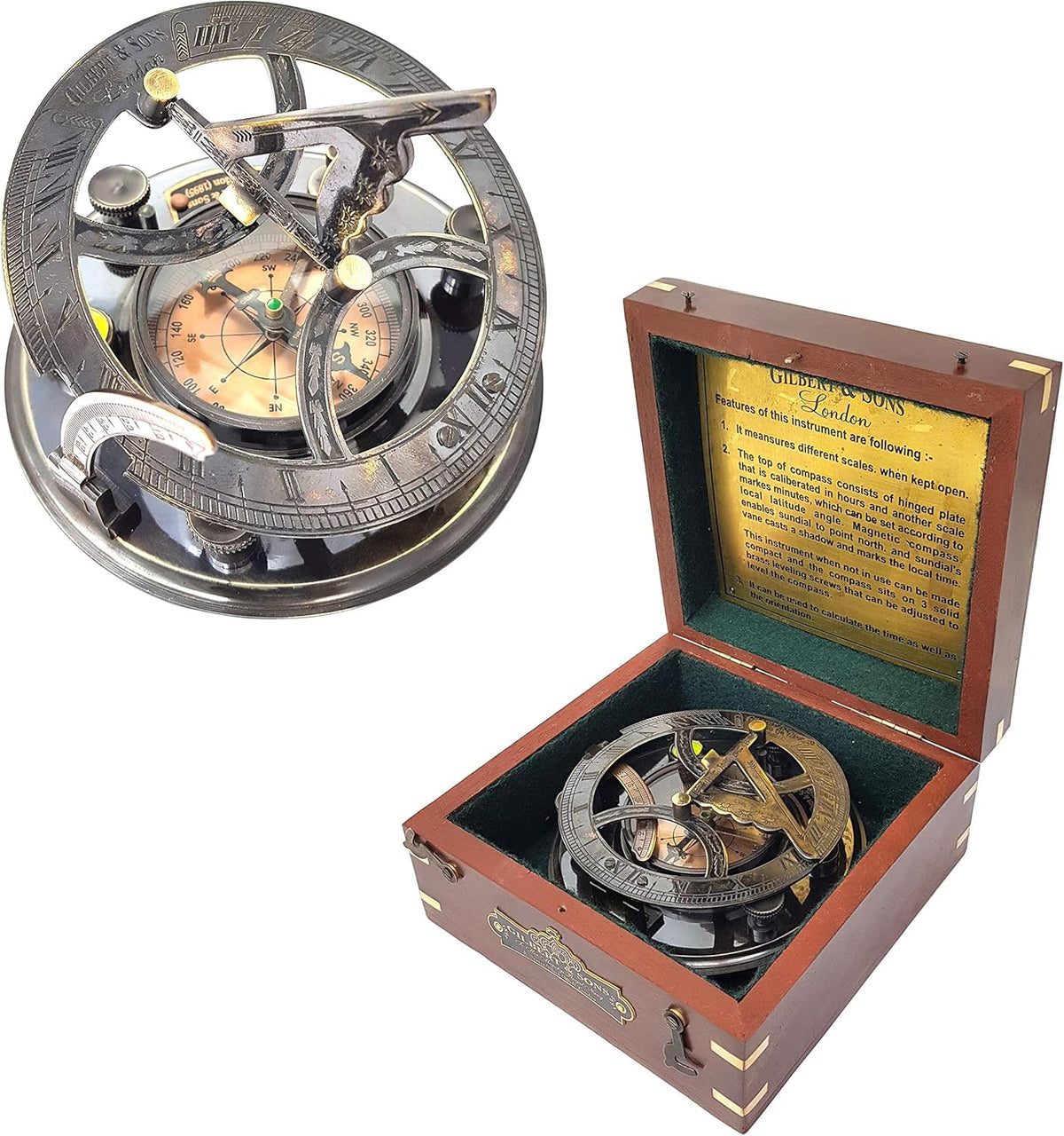 5 inches Large Sundial Compass in Rosewood Case I25721